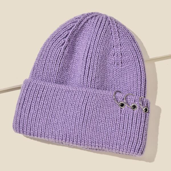 

Ring Decor Cuffed Beanie, Lilac purple