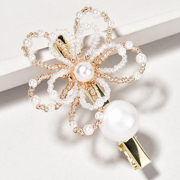 

Beaded Flower Decor Hair Clip, Gold