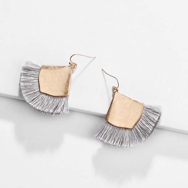 

Fan Tassel Drop Earrings, Grey