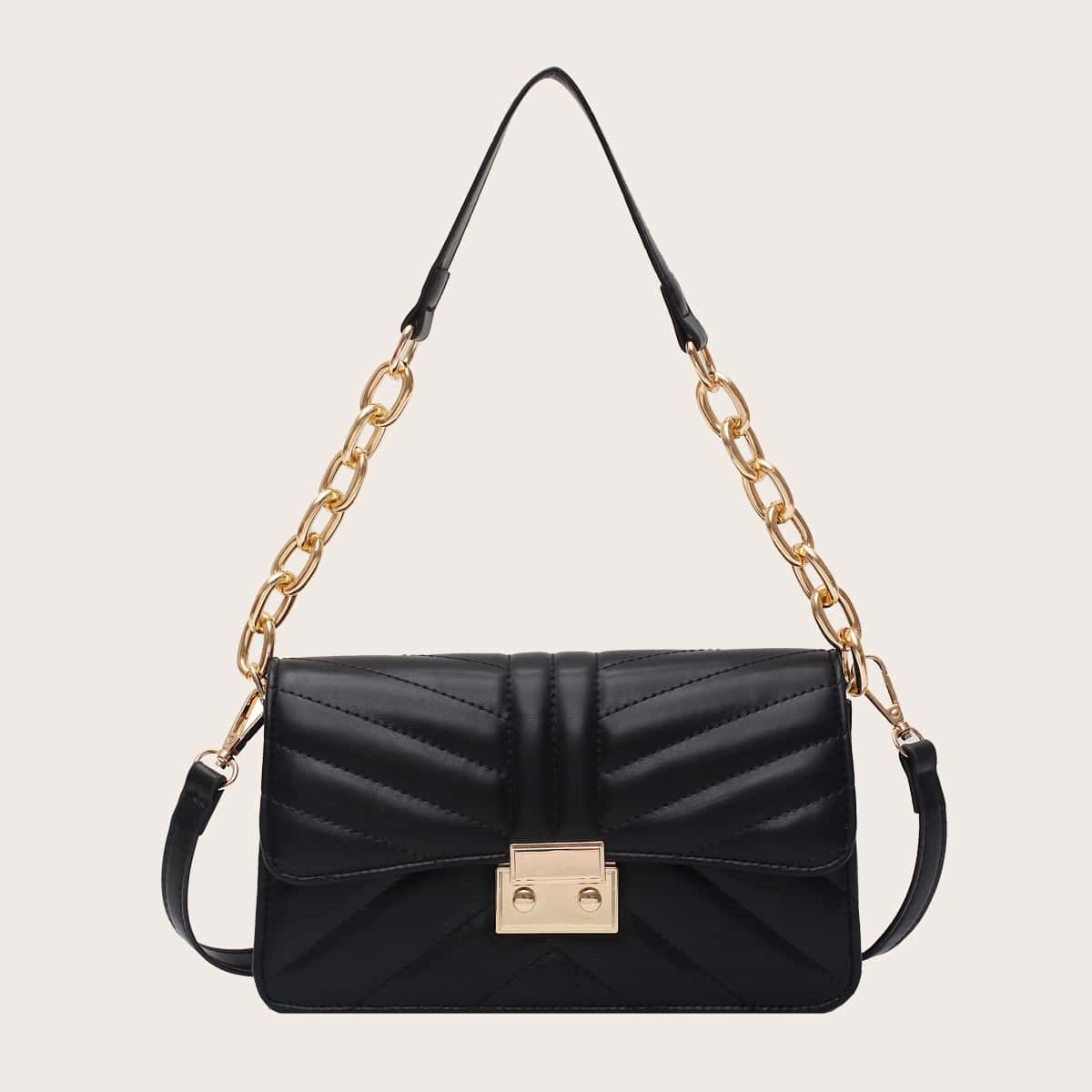 

Stitch Detail Flap Shoulder Bag, Black