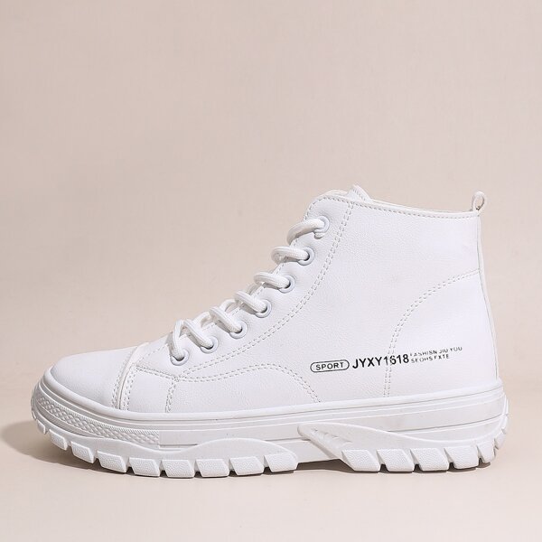 

Letter Graphic Lace-up Front High Top Sneakers, White