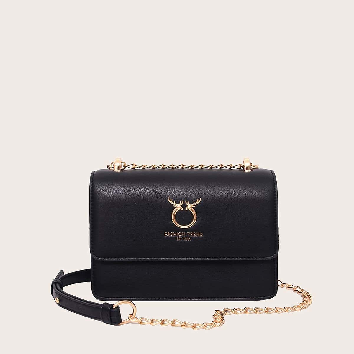 

Deer Decor Flap Crossbody Bag, Black
