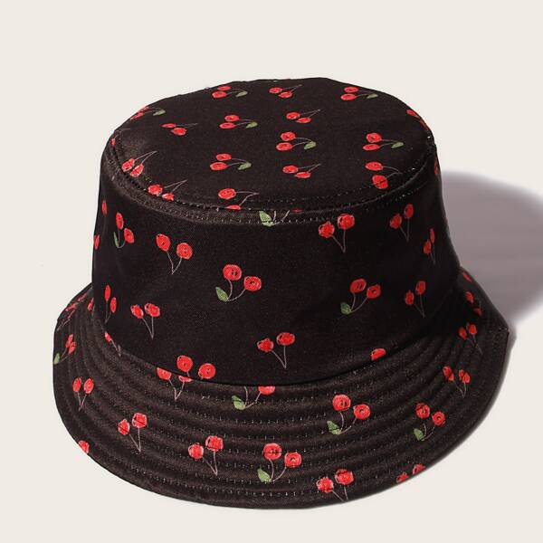 

Men Cherry Print Bucket Hat, Black
