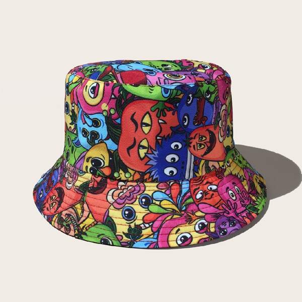 

Men Cartoon Graphic Bucket Hat, Multicolor