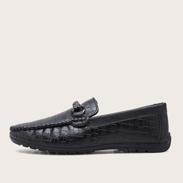 

Men Metal Decor Textured Loafers, Black