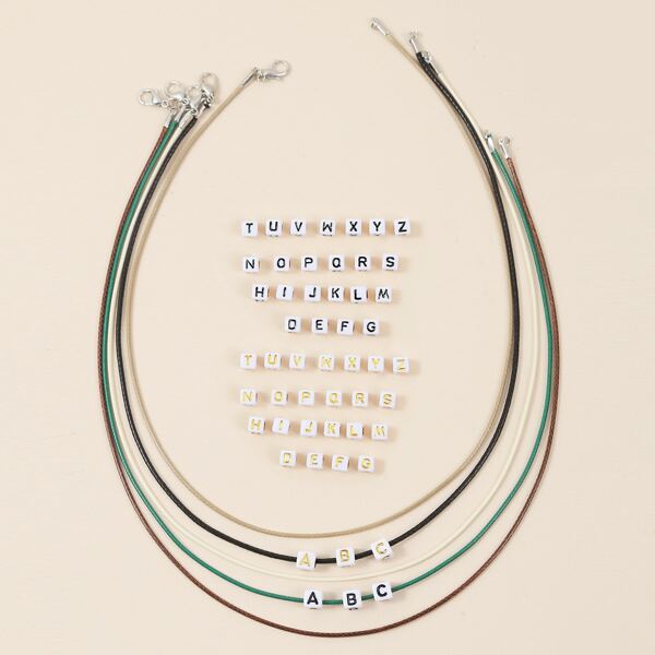 

5pcs Necklace With 52pcs Letter Bead, Multicolor