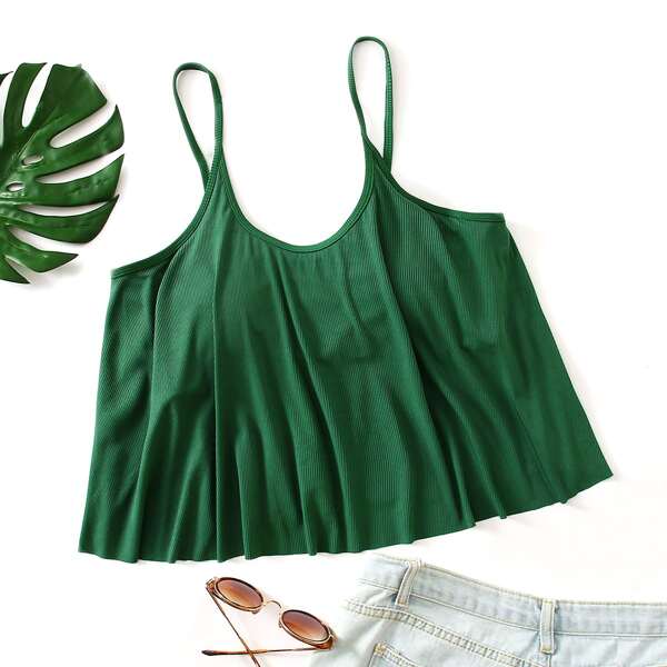 

Plus Rib Ruffle Hem Tankini Top, Green