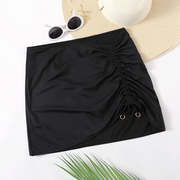 

Plus Drawstring Ruched Bikini Skirt, Black