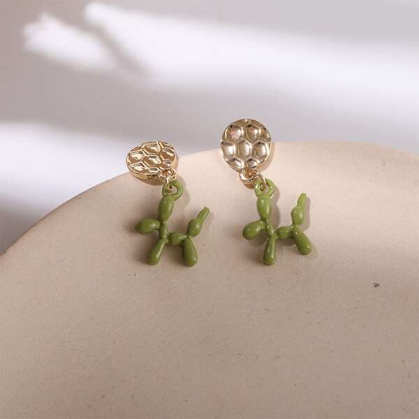 

Girls Textured Metal Detail Cartoon Earrings, Green