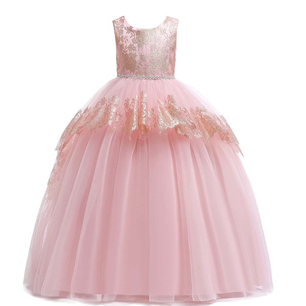 

Girls Rhinestone Tie Back Peplum Gown Dress, Baby pink
