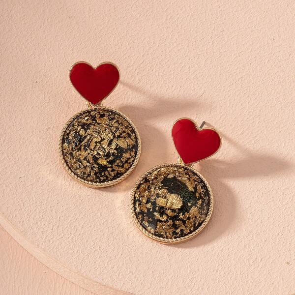 

Heart Decor Round Drop Earrings, Multicolor