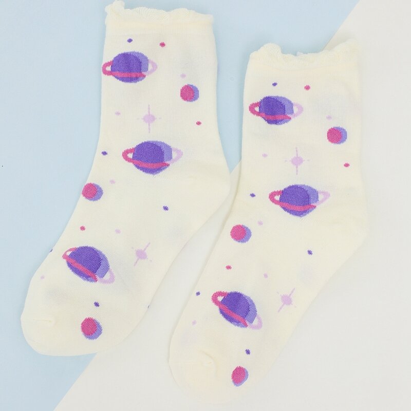 

Cartoon Planet Print Socks, Purple