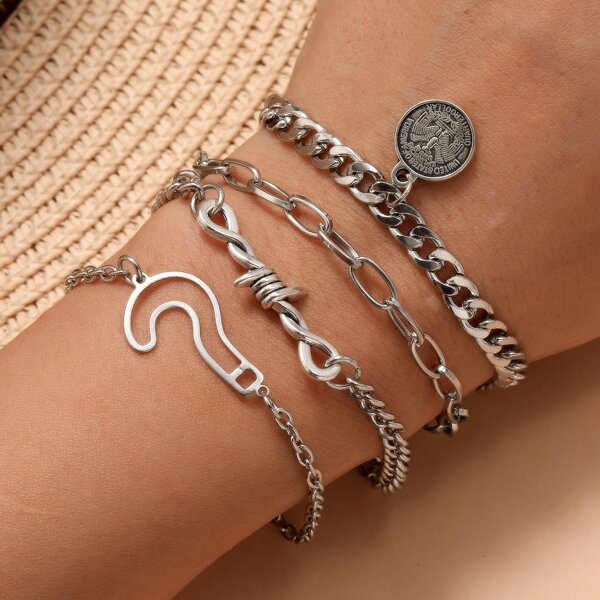 

4pcs Coin Charm Bracelet, Silver