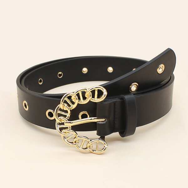 

Eyelet Decor Metal Buckle Belt, Black