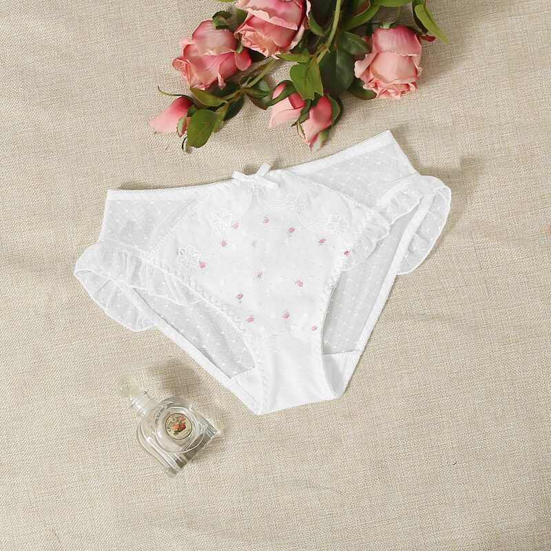 

Ditsy Floral Dobby Mesh Frill Trim Panty, White