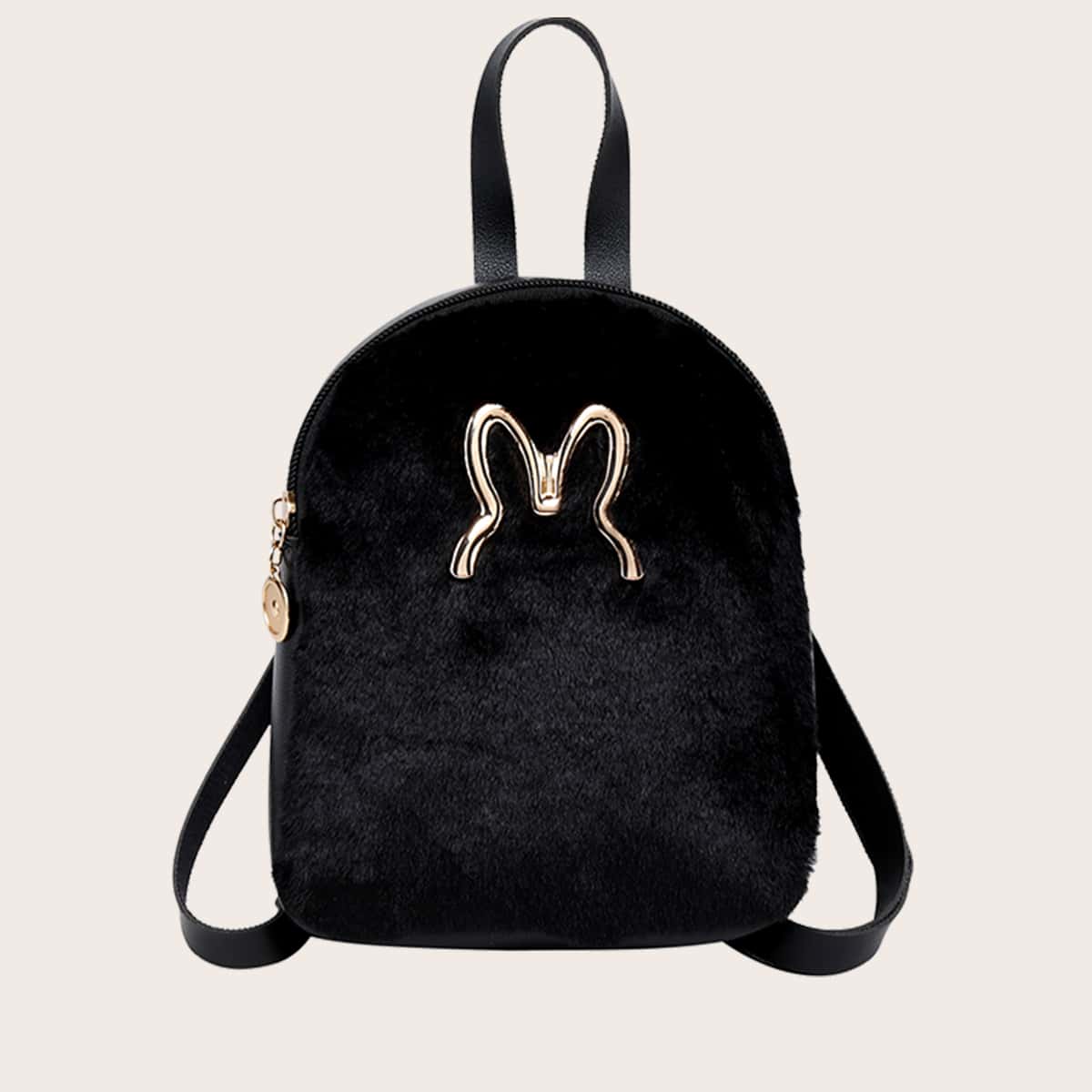 

Metal Decor Fluffy Backpack, Black