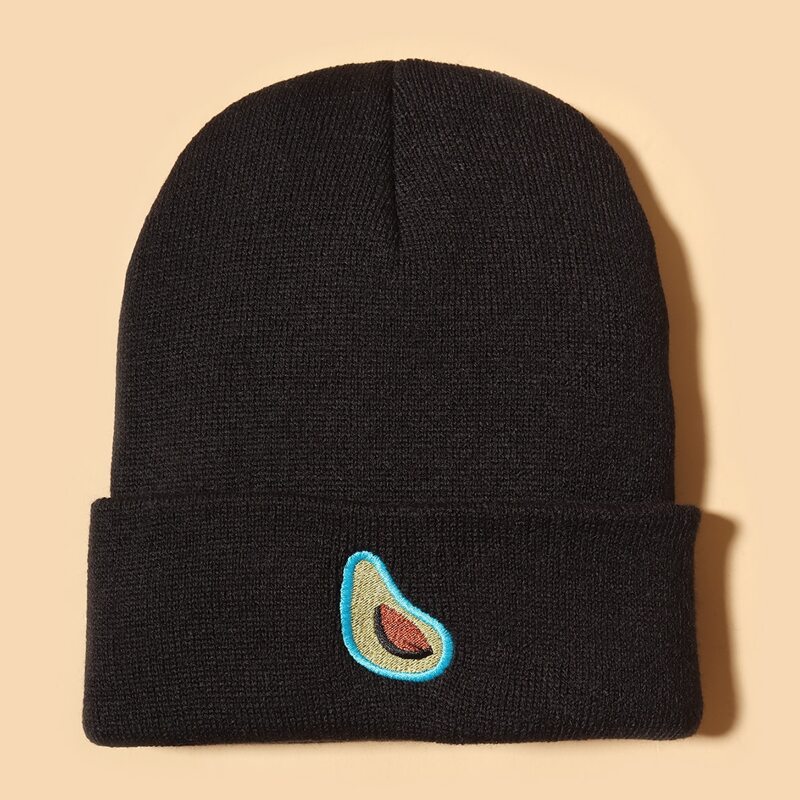 

Fruit Embroidery Beanie, Black