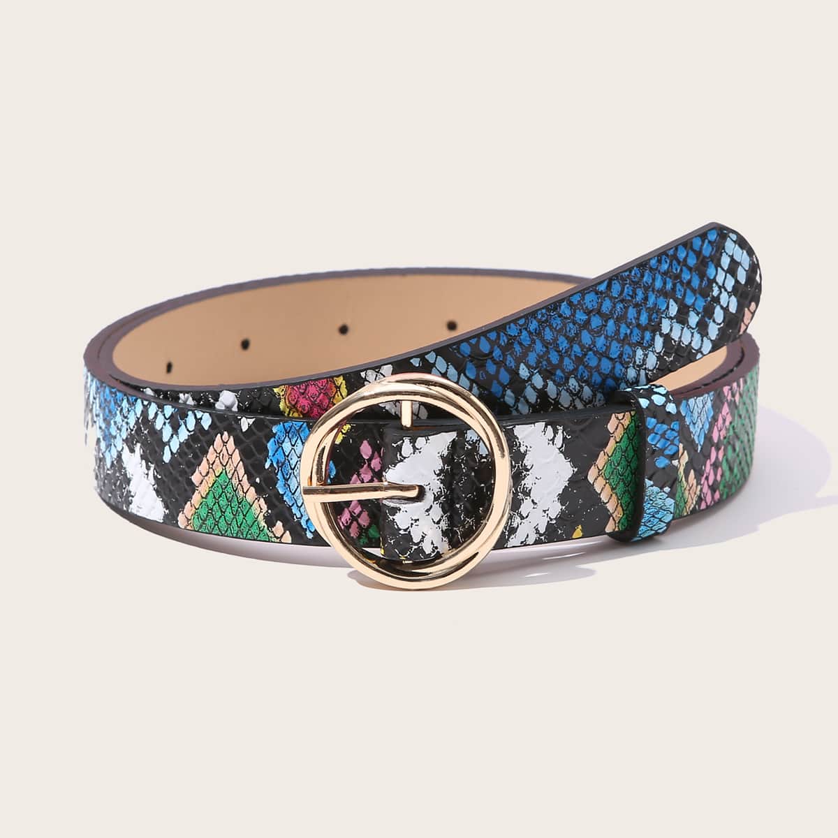 

Snakeskin Print Belt, Multicolor