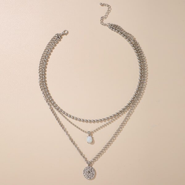 

Textured Metal Pendant Layered Necklace, Silver