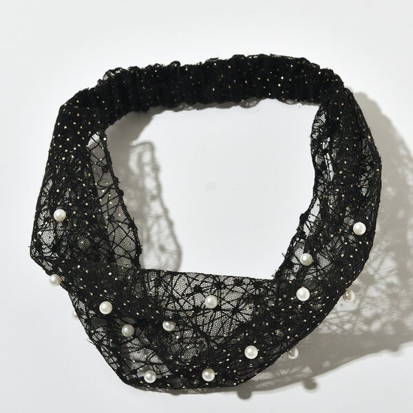 

Faux Pearl Mesh Headband, Black