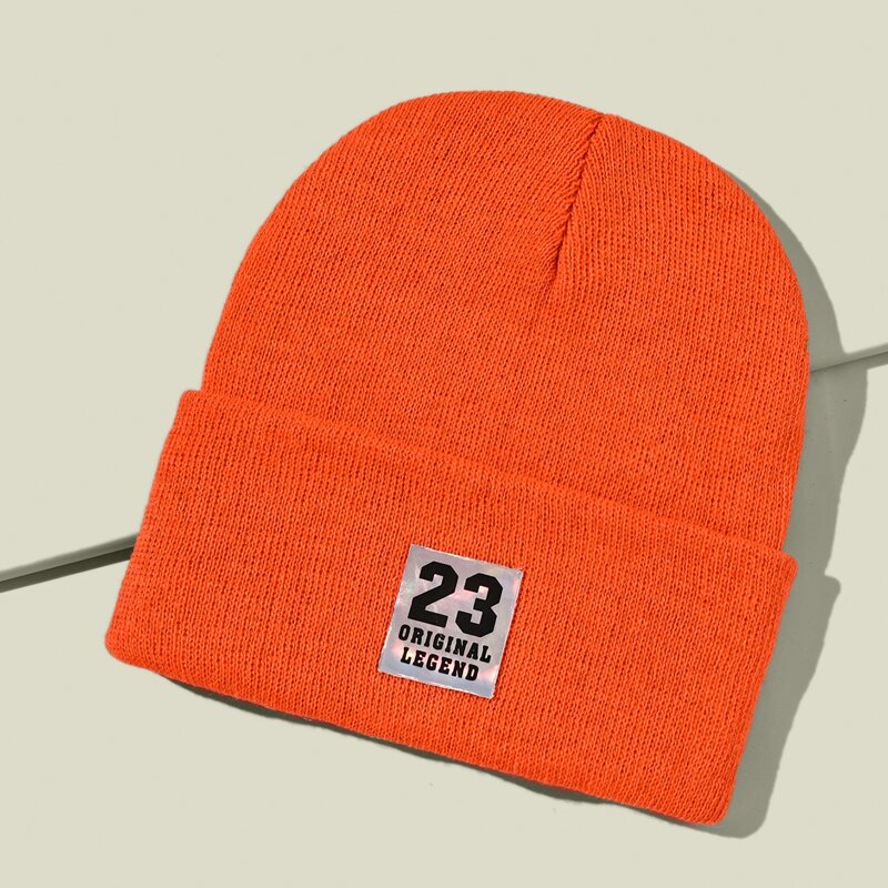 

Letter Patch Decor Beanie, Coral orange