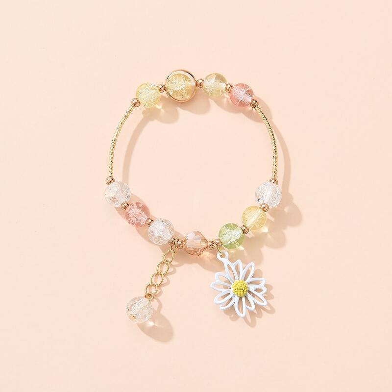 

Flower Charm Beaded Bracelet, Multicolor