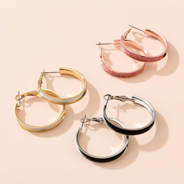 

3pairs Glitter Hoop Earrings, Multicolor