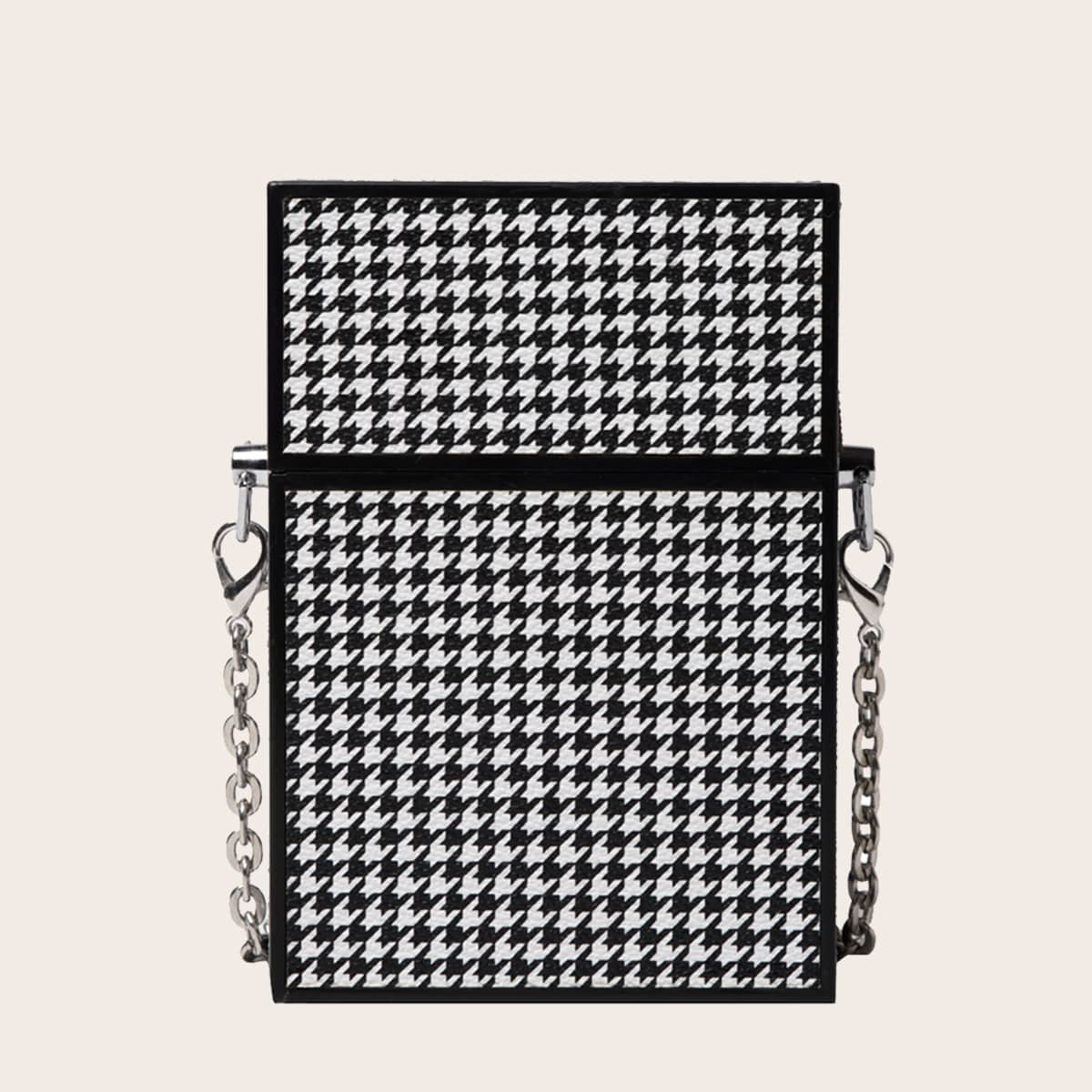 

Houndstooth Chain Box Bag, Black