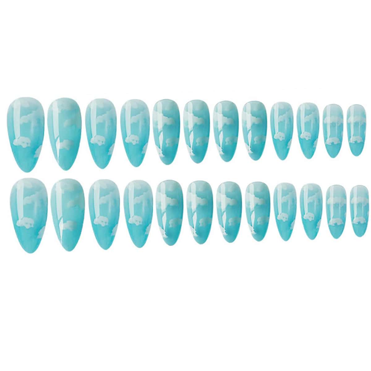 

24pcs Cloud False Nail, Mint blue
