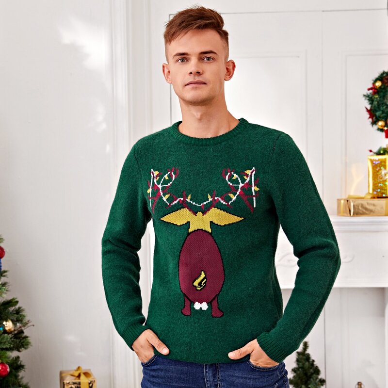 

Guys Christmas Pattern Sweater, Dark green