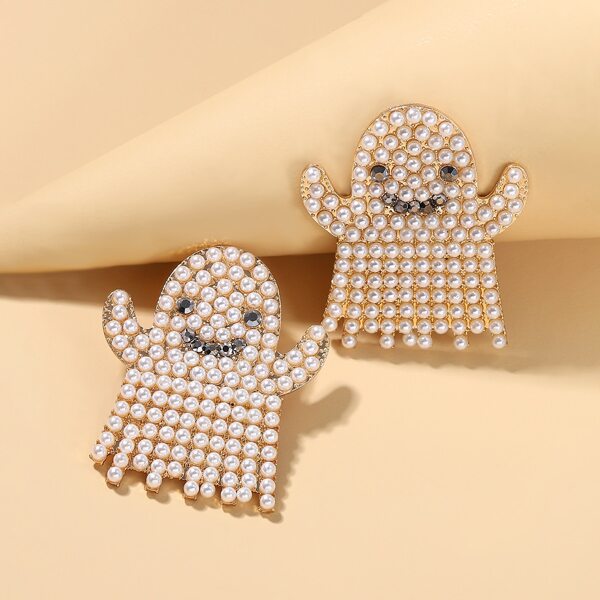 

Faux Pearl Decor Halloween Ghost Earrings, White
