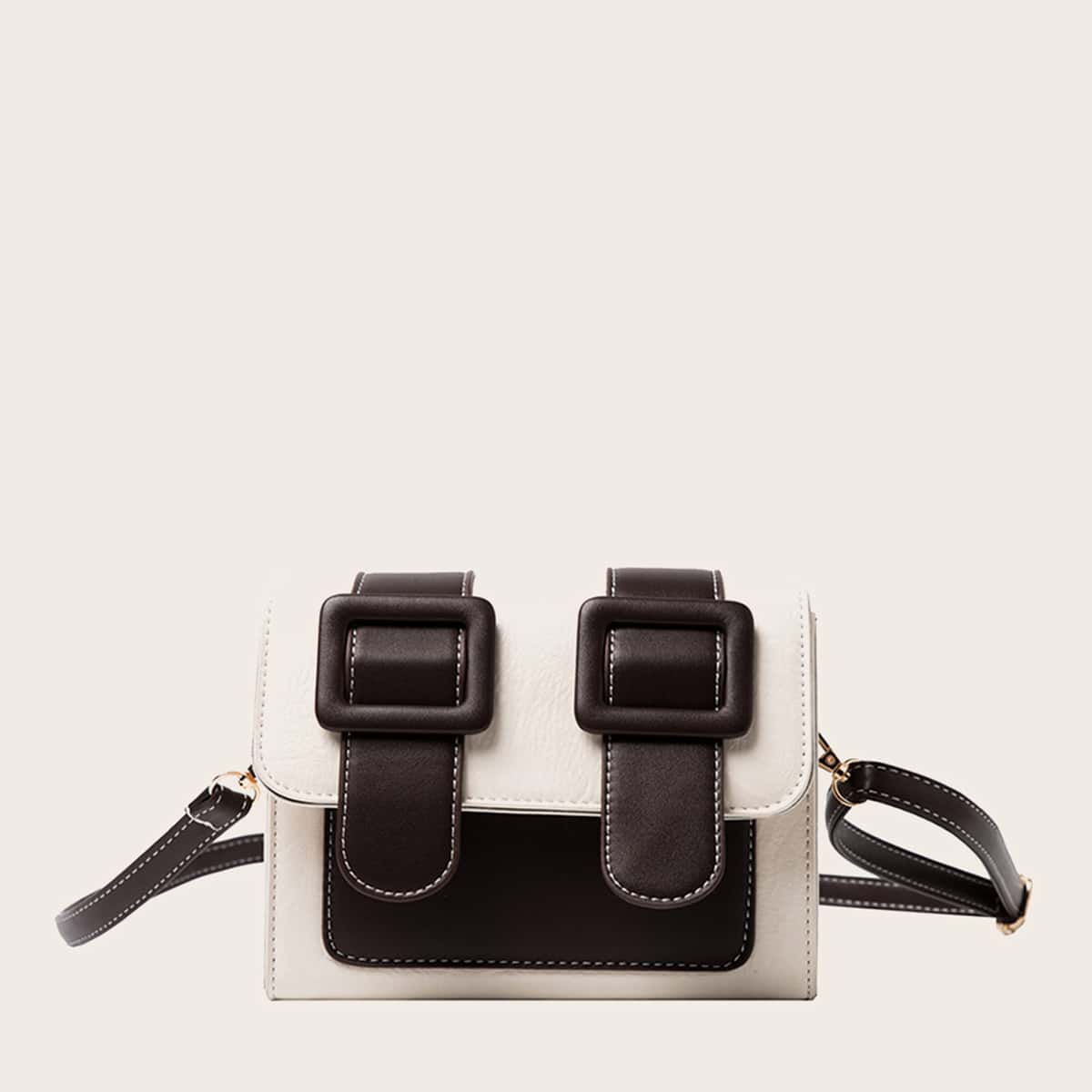 

Color Block Flap Crossbody Bag, White