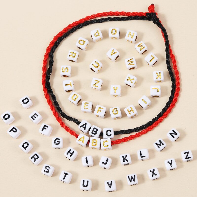 

2pcs Woven Rope Bracelet With 52pcs Letter Bead, Multicolor