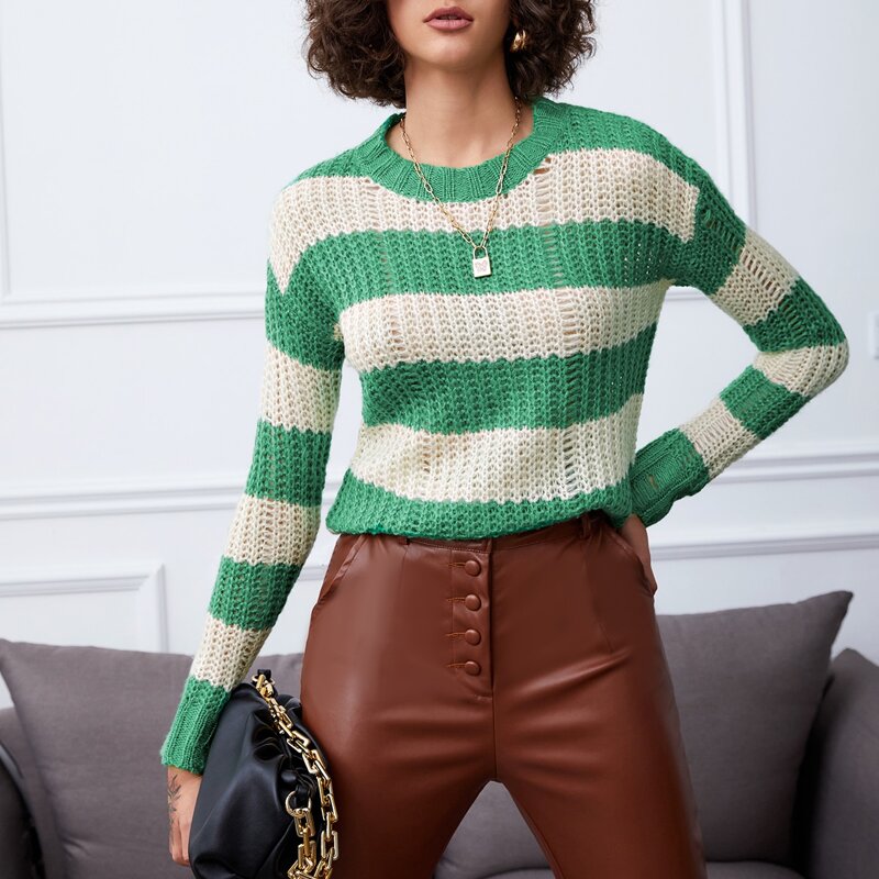 

Drop Shoulder Two Tone Chunky Knit Sweater, Multicolor