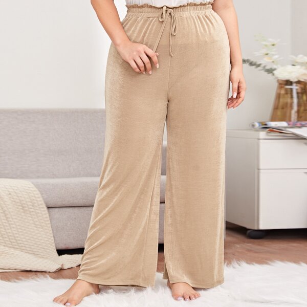 

Plus Paperbag Waist Knot Sleep Pants, Khaki