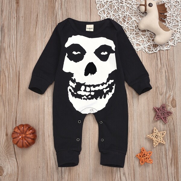 

Baby Boy Skull Print Jumpsuit, Black