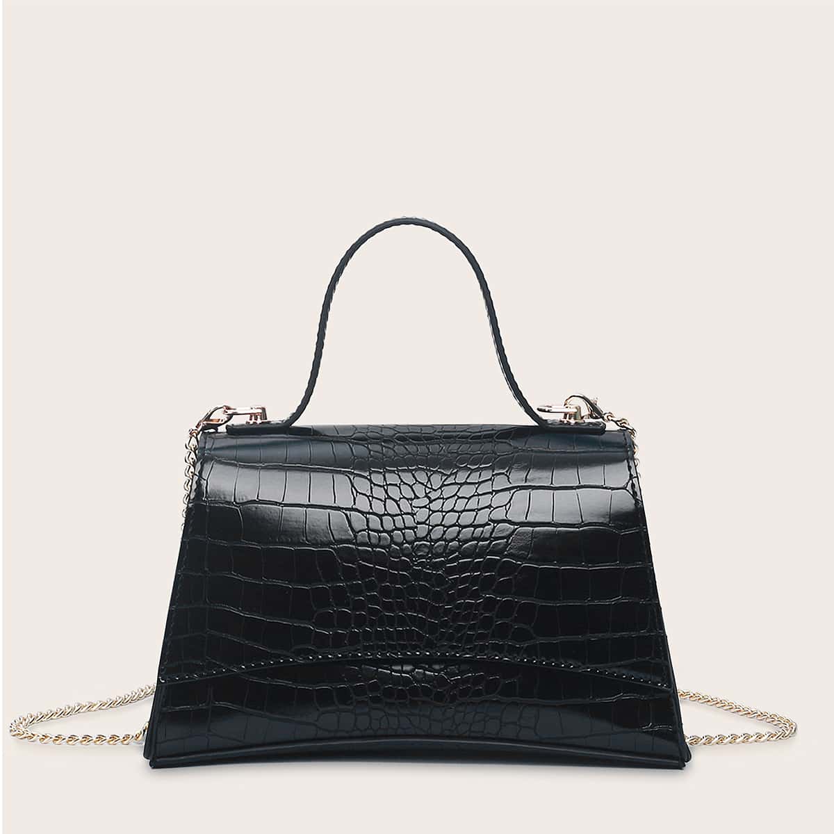 

Croc Embossed Satchel Bag, Black