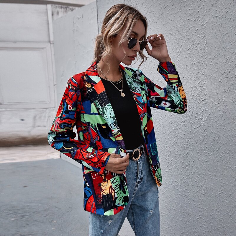 

Pop Art Print Single Button Blazer, Multicolor