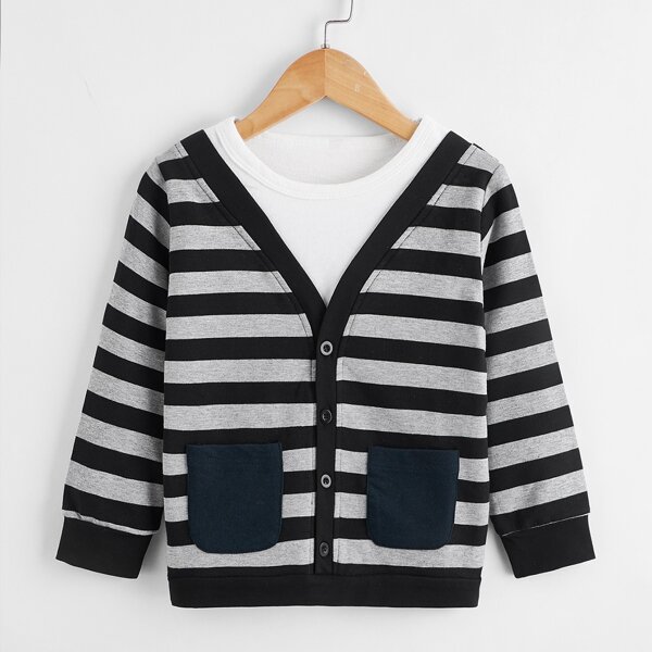

Toddler Boys 2 In 1 Dual Pocket Striped Sweatshirt, Multicolor