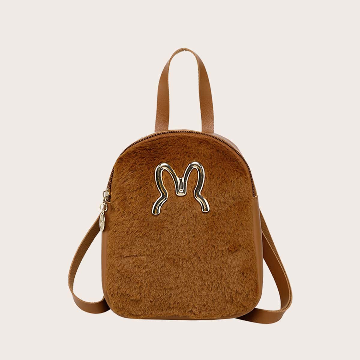 

Metal Decor Fluffy Backpack, Brown