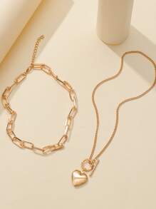 2pcs Heart Charm Necklace - Yellow Gold - View 2