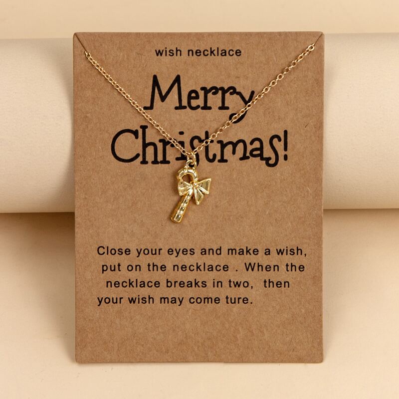 

Christmas Cane Charm Necklace, Gold
