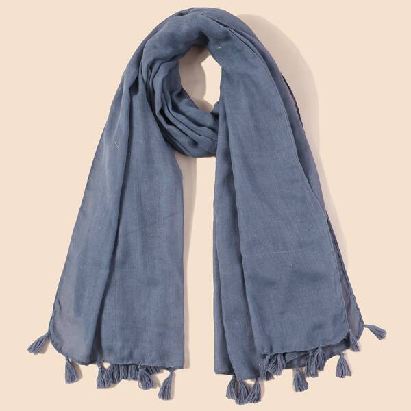 

Tassel Hem Scarf, Blue