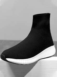 Minimalist High Top Sock Sneakers - Black - View 6