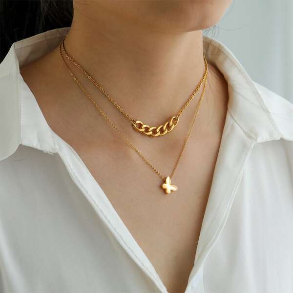 

Butterfly Charm Layered Necklace, Gold