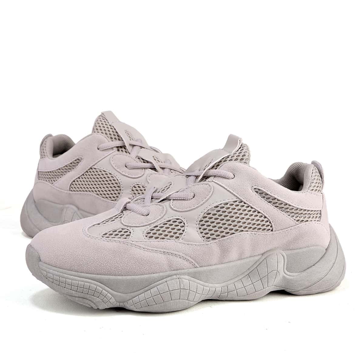 

Guys Lace-up Front Mesh Panel Chunky Sneakers, Grey