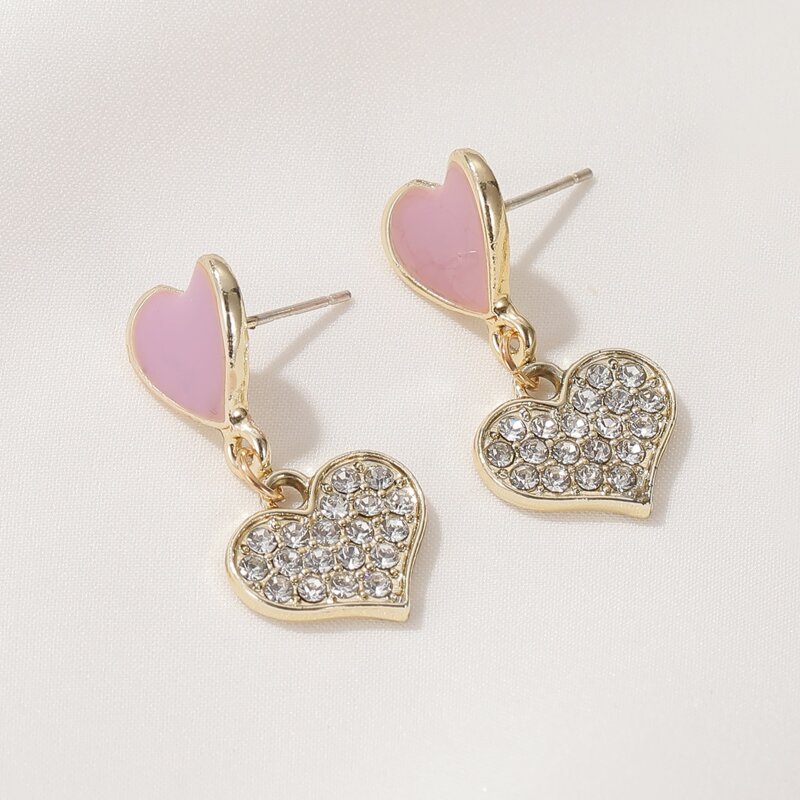 

Rhinestone Heart Design Drop Earrings, Pink