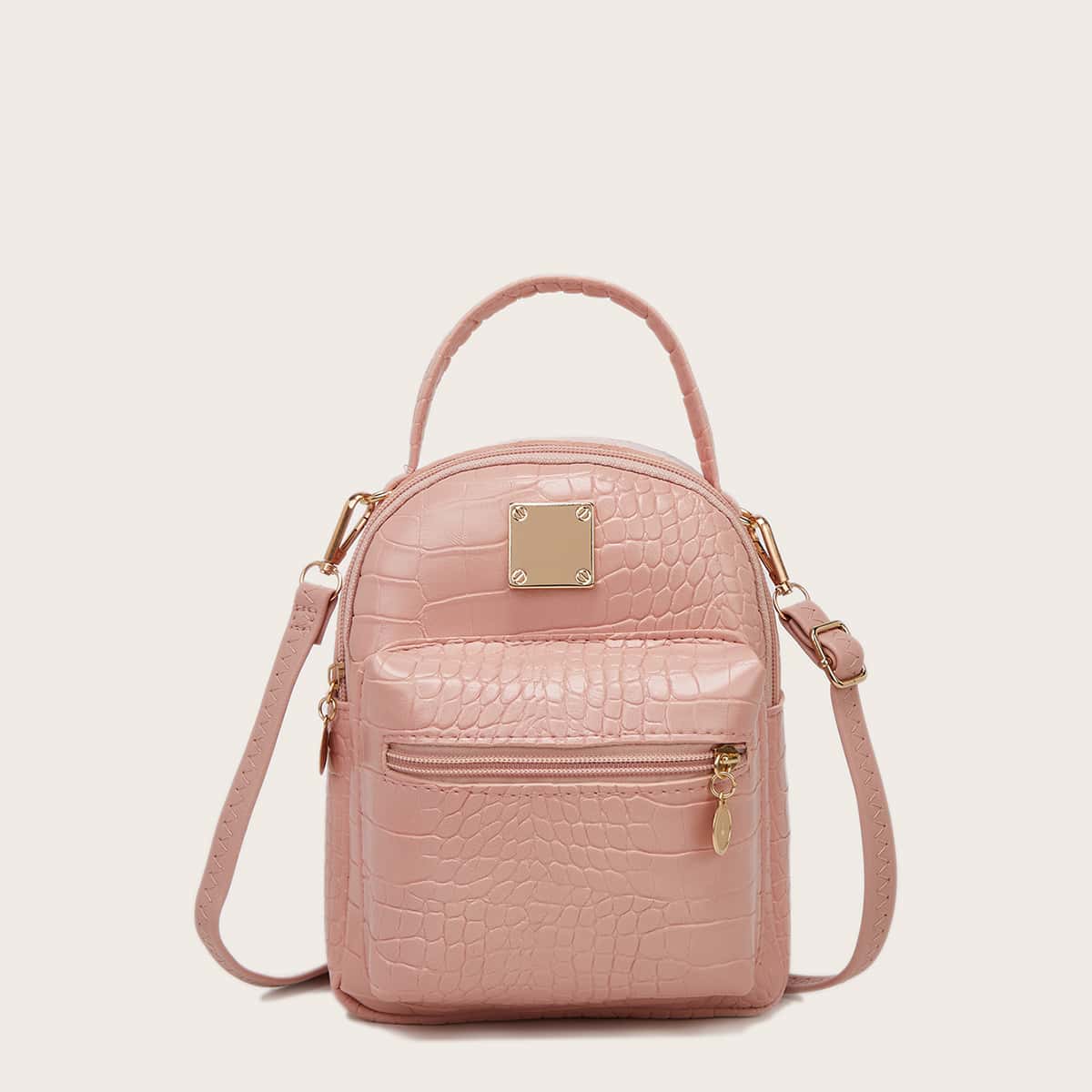 

Croc Embossed Curved Top Backpack, Pink