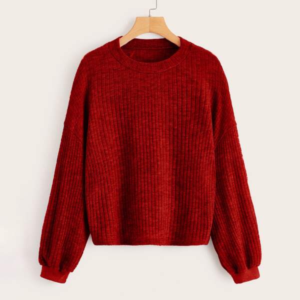 

Ribbed Knit Drop Shoulder Sweater, Burgundy