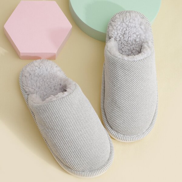 

Minimalist Round Toe Plush Lined Slippers, Grey